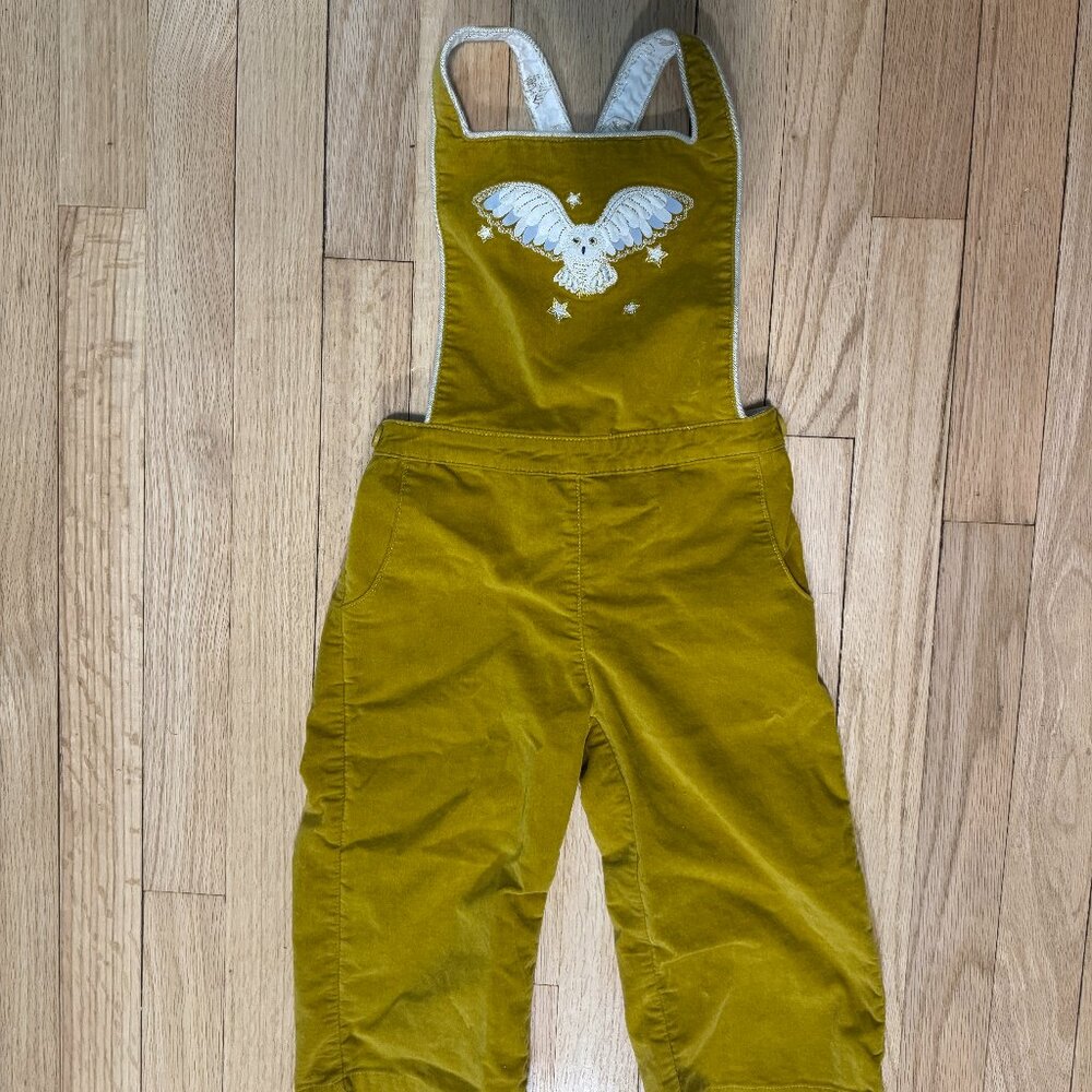 Harry Potter Mini Boden Hedwig Owl Golden Yellow Velvet Overalls Size 3/4 104cm